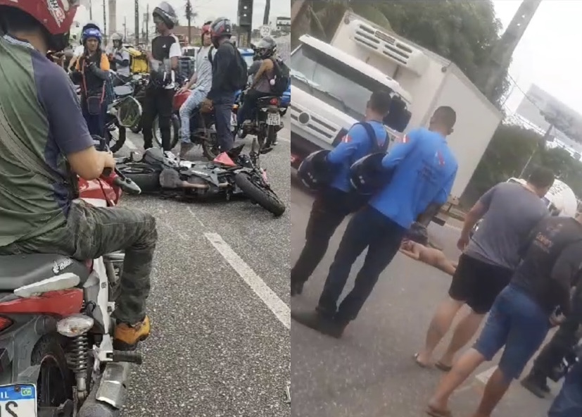 Belém mulher trans em surto psicótico pula na frente de motociclista e