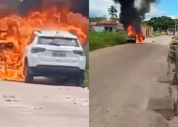 Facção criminosa incendeia carro de policial militar em Castanhal 