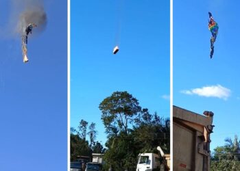 Balão pega fogo durante passeio em SC, cai e bombeiros confirmam mortos e feridos
