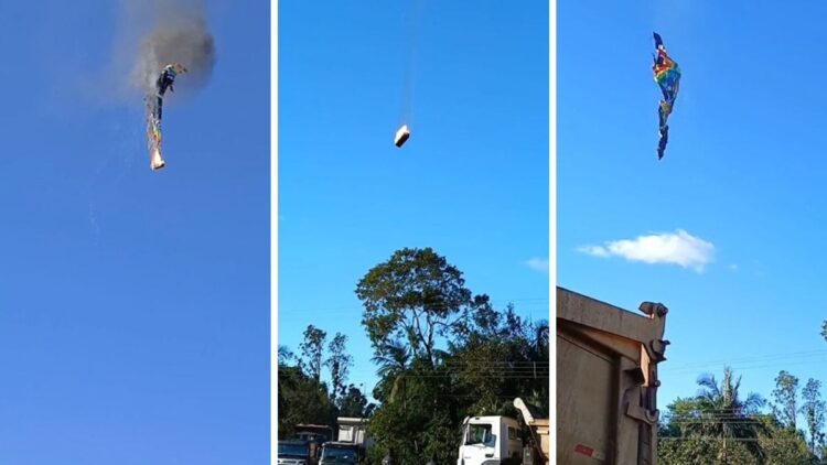 Balão pega fogo durante passeio em SC, cai e bombeiros confirmam mortos e feridos