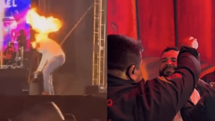 Cantor sertanejo Léo sofre queimaduras ao ser atingido por fogo de lança-chamas em show