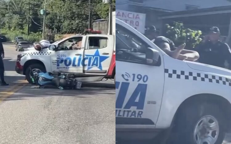 Em Icoaraci, motociclista bate em viatura da PM e desmaia sobre o capô
