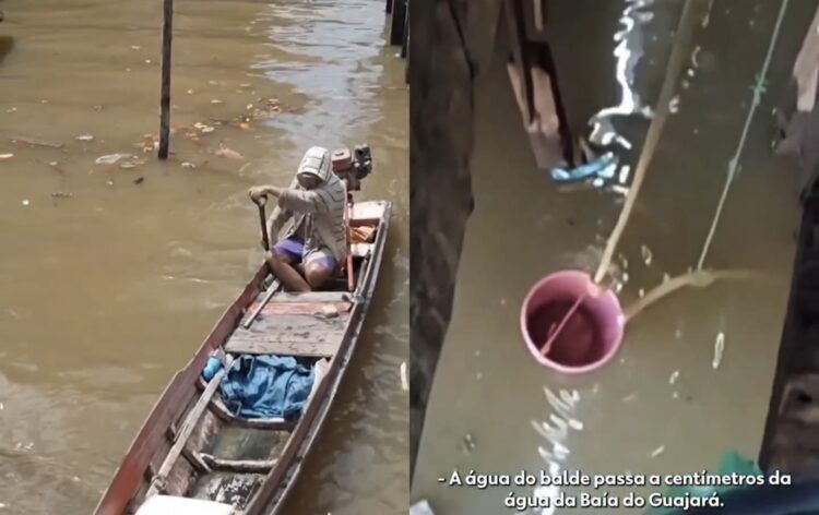 Repórter se choca com esgoto despejado no rio durante reportagem em Belém, às vésperas da COP30