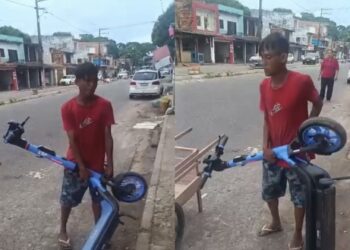 Homem com sinais de alteração tenta vender patinete furtado em ferro-velho de Belém