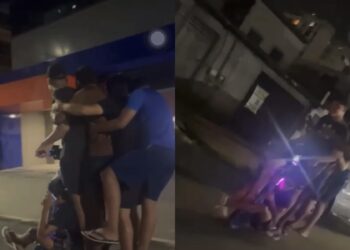 Vídeo mostra 5 pessoas em um único patinete elétrico no centro de Belém