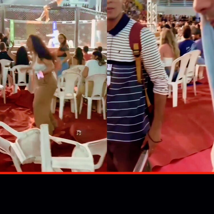 Mulher se exalta em comemoração de vitória e quebra cadeiras em evento de luta