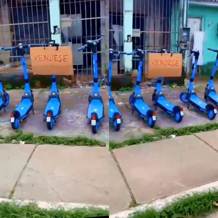 Vídeo flagra patinetes elétricos da prefeitura com placa de “Vende-se” na feira do Barreiro