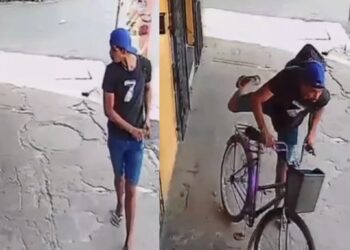 Câmeras registram furto de bicicleta em frente a panificadora no bairro 40 Horas