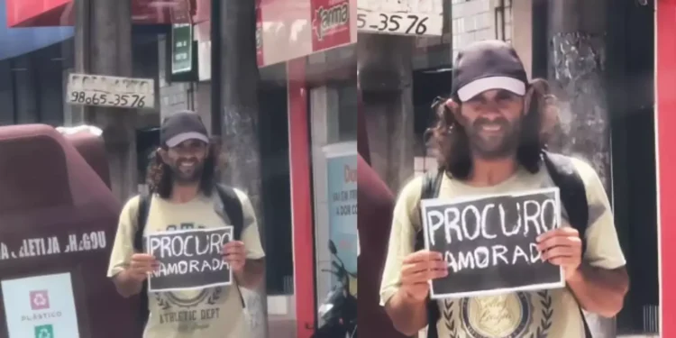 “Procuro Namorada”: Homem chama atenção com cartaz em avenida de Marituba
