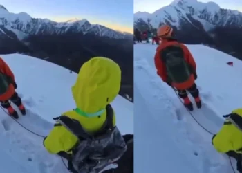 Alpinista morre ao cair de montanha na China após soltar cinto para tirar selfie