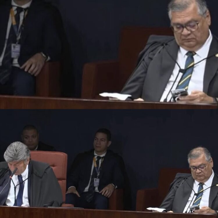 Ministro Flávio Dino é flagrado usando celular durante voto de Fux contra prisão de Bolsonaro