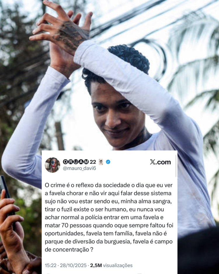 “Se tirar o fuzil da mão, existe o ser humano”, diz rapper Oruam ao lamentar mortes em operação no Rio