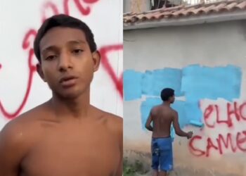 Suspeito de pichar muros com sigla do Comando Vermelho é detido e obrigado a limpar paredes em Cametá