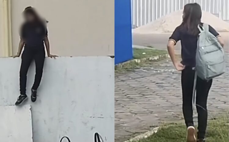 Estudante é filmada pulando muro de escola para escapar de aula em Manaus