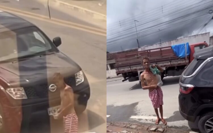 Homem se banha em esgoto em Murici e jovens oferecem banho, roupas e comida