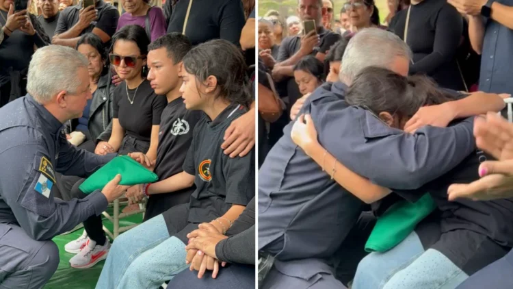 Secretário geral da PM conforta filhos de policial morto em megaoperação no Rio de Janeiro