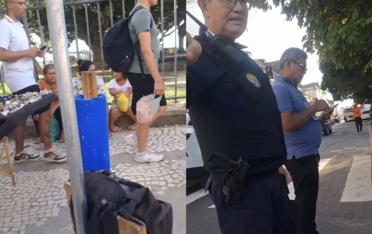 Vendedor ambulante discute com guarda após ser proibido de atuar na calçada da Estação das Docas