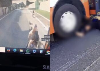 Motociclista e garupa são atr0pelados após tentar fazer ultrapassagem pela direita na Arthur Bernardes