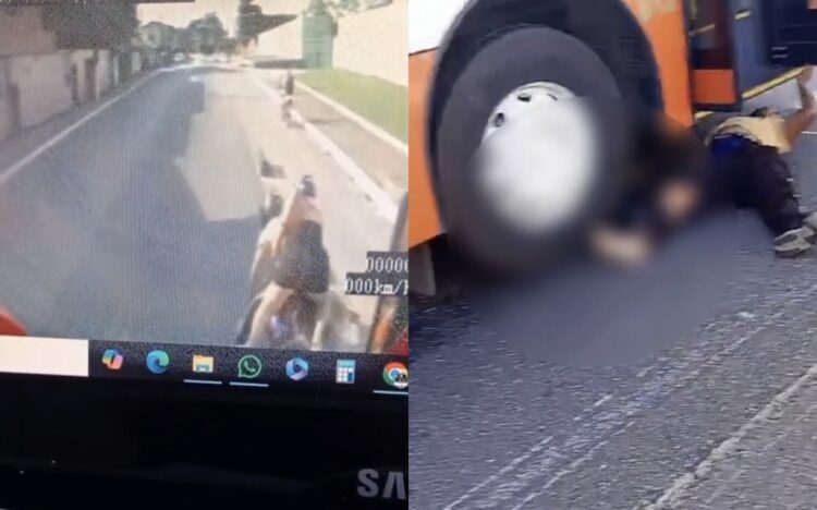 Motociclista e garupa são atr0pelados após tentar fazer ultrapassagem pela direita na Arthur Bernardes