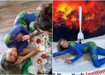 Com corpo pintado e de calcinha, Luísa Mell realiza ato de protesto na COP 30, em Belém