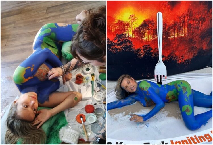 Com corpo pintado e de calcinha, Luísa Mell realiza ato de protesto na COP 30, em Belém