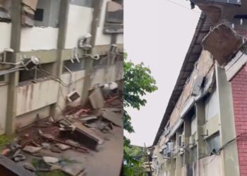 Estrutura de concreto do colégio NPI desaba durante forte chuva nesta segunda (17)