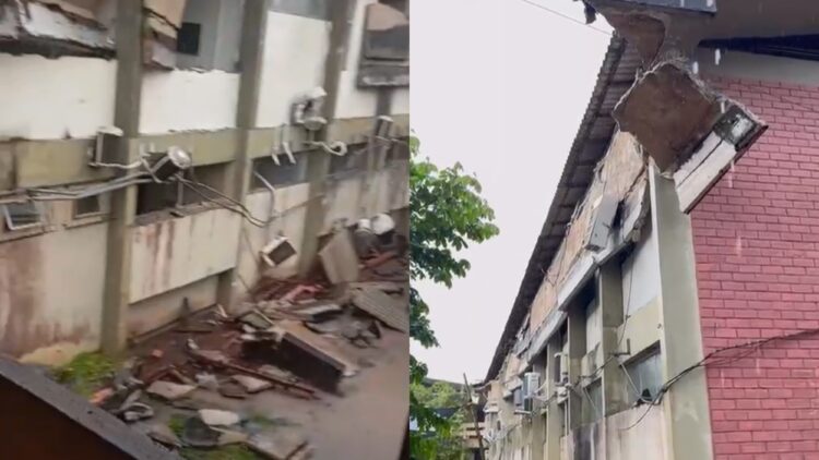 Estrutura de concreto do colégio NPI desaba durante forte chuva nesta segunda (17)