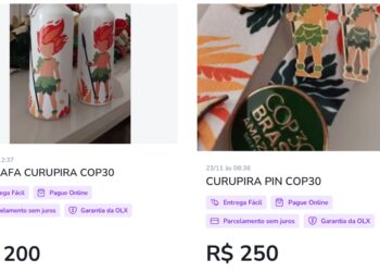 Pins, acessórios e brindes da COP30 estão sendo vendidos na OLX por até R$ 450