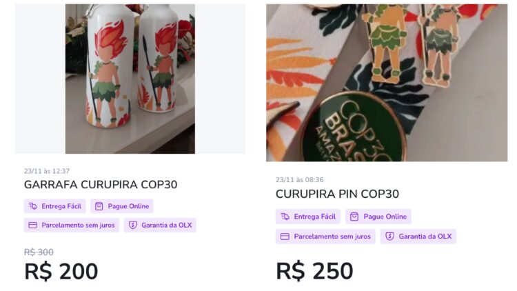 Pins, acessórios e brindes da COP30 estão sendo vendidos na OLX por até R$ 450