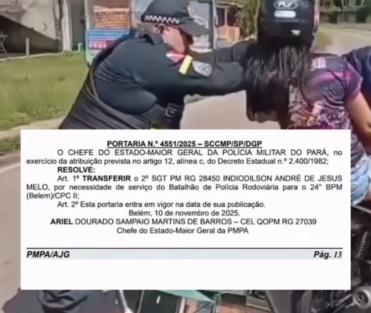 PM que empurrou moto em blitz em Benevides é transferido de unidade