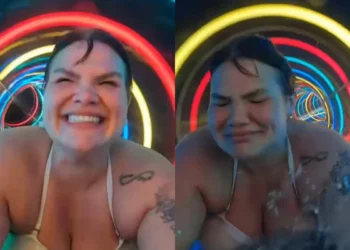 Após perder 72 kg, Thais Carla se emociona ao descer em toboágua