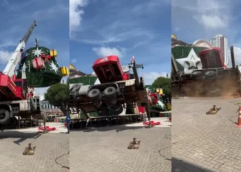 Homem morre após guindaste tombar durante instalação de árvore de Natal em Manaus