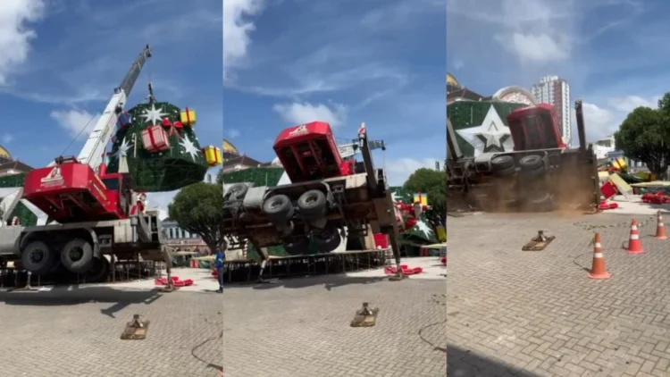 Homem morre após guindaste tombar durante instalação de árvore de Natal em Manaus