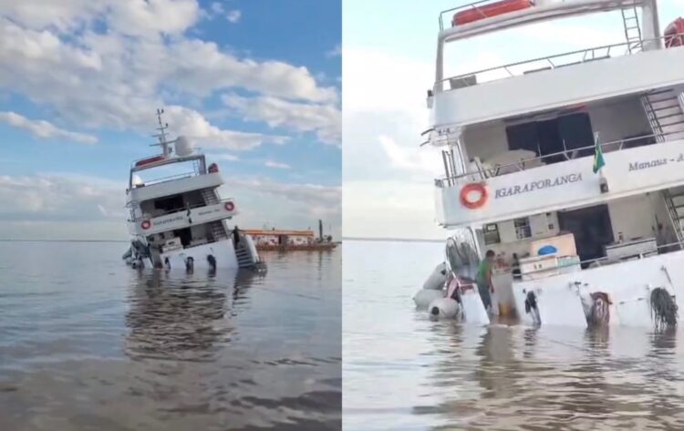 Iate de luxo encalha e ameaça afundar na orla de Santarém