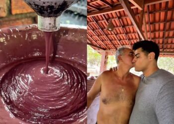 Homem viraliza ao preparar almoço paraense no sítio para o filho: açaí, camarão e peixe à vontade