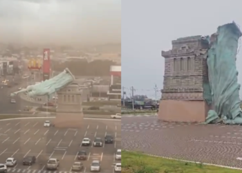 Vídeo mostra momento em que estátua de loja da Havan cai com ventania no RS
