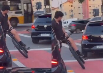 Vídeo mostra carro quase passando por cima de ciclista na rua da marinha e revolta internautas