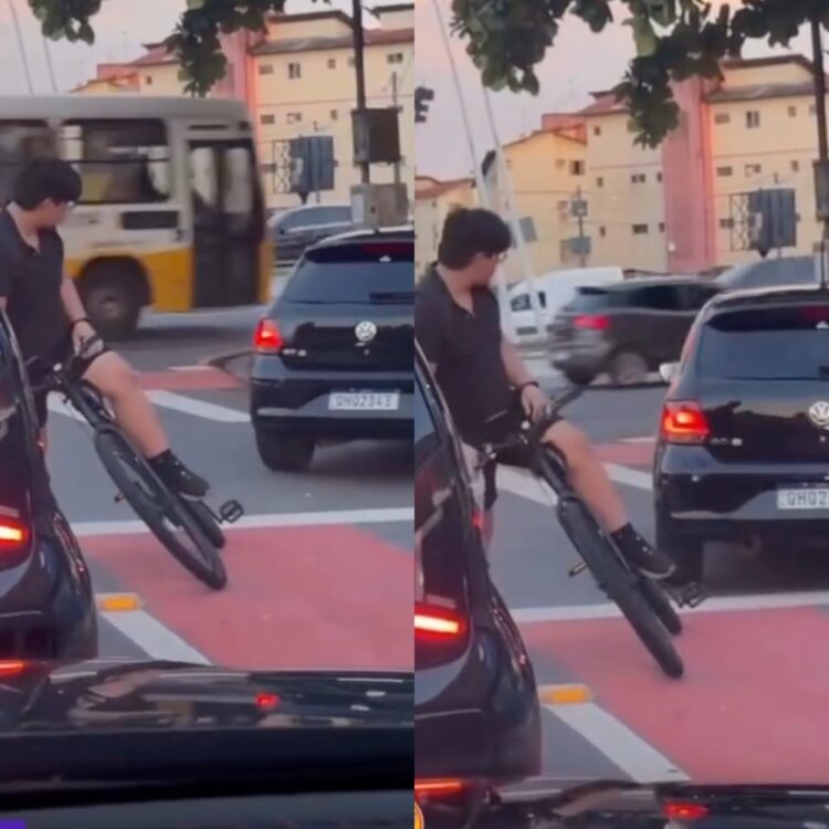 Vídeo mostra carro quase passando por cima de ciclista na rua da marinha e revolta internautas