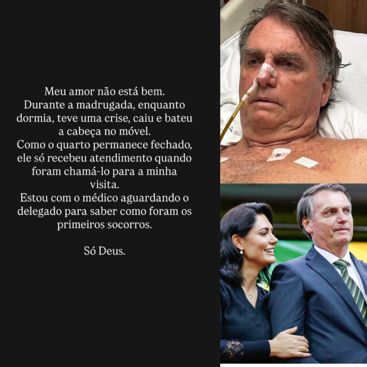 Michelle diz que Bolsonaro caiu e bateu a cabeça com força na PF durante a madrugada