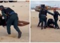 Policial militar usa força para conter mulher que causava tumulto em praia de Soure, no Marajó