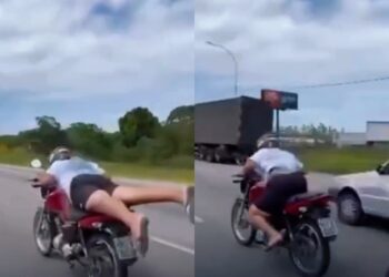 Motociclista faz manobra perigosa do “superman” em rodovia de SC e acaba sofrendo acidente grave