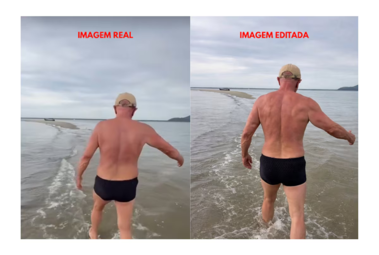 Petistas publicam na internet foto alterada de Lula musculoso na praia e internautas rebatem: “I.A descarada”