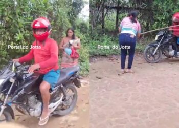 Esposa flagra marido com amante em moto e confusão termina em pancadaria no meio da rua