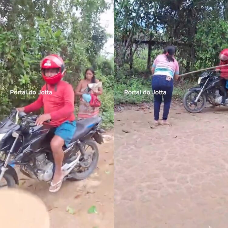 Esposa flagra marido com amante em moto e confusão termina em pancadaria no meio da rua