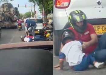 Pai e filho caem da moto durante assalto e vivem momentos de terror na Colômbia