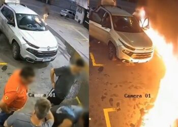 Homem é detido após atear fogo em combustível derramado em chão de posto em SC