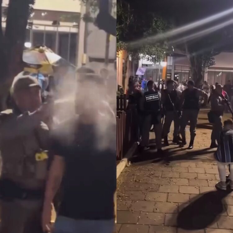 Vídeo mostra torcedor com criança de 4 anos sendo por atingido por trás com spray de pimenta por policial após título do Grêmio