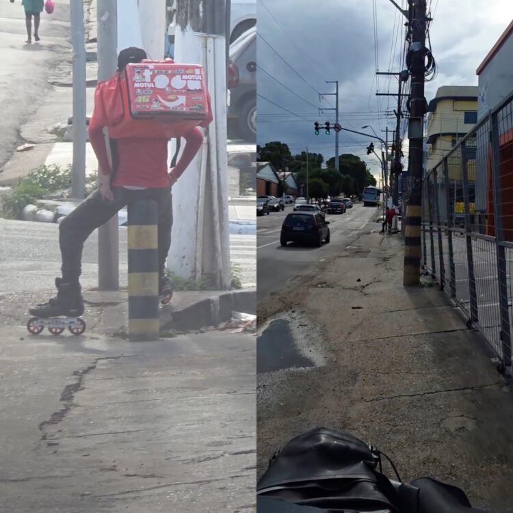 Entregador usa patins para fazer entregas em Manaus e cena chama atenção na web: “não tá fácil pra ninguém”