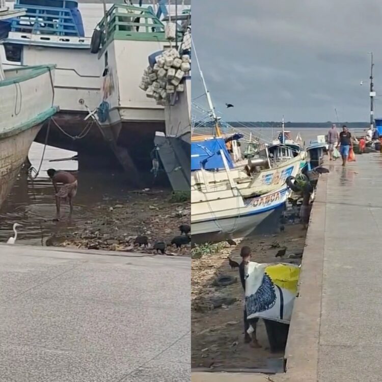 Vendedor é flagrado lavando cheiro-verde na água do rio, no Ver-O-Peso