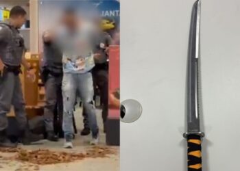 Homem com espada é detido e imobilizado pela PM no Aeroporto de Viracopos, em Campinas